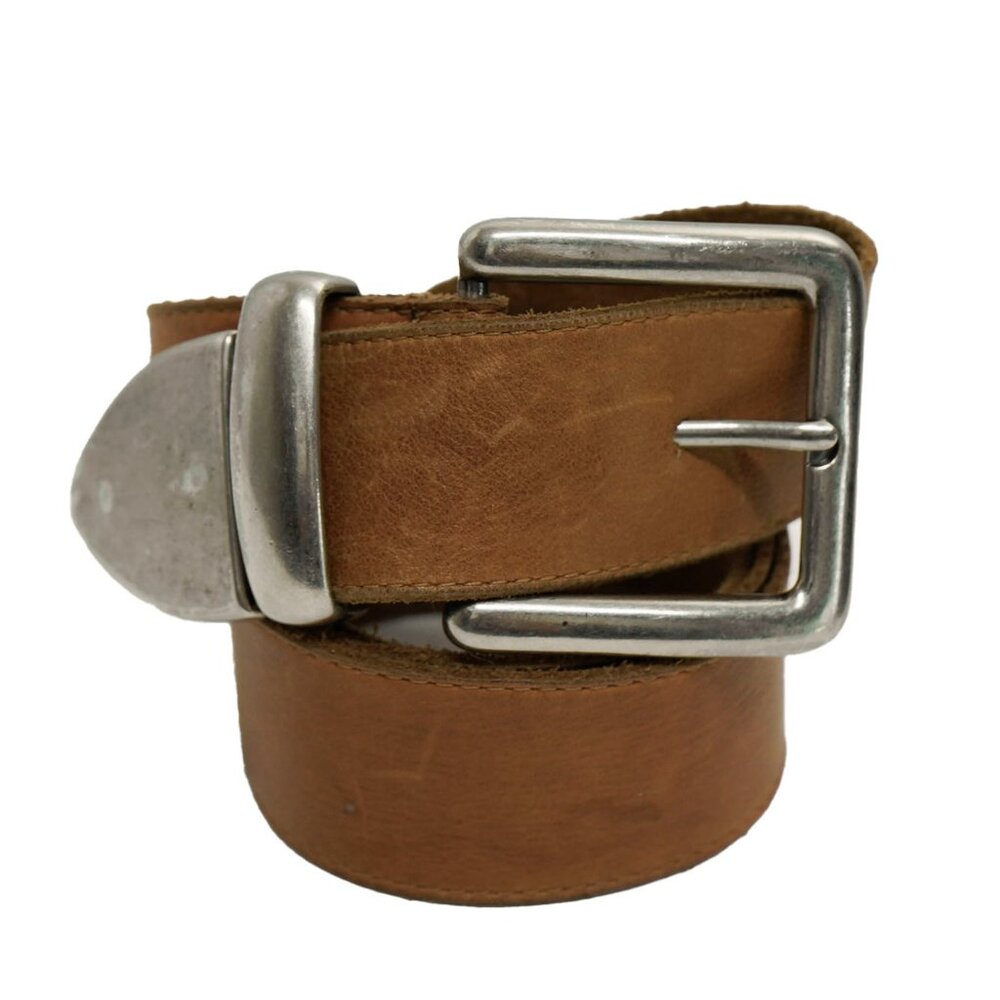 Vintage 90s Brown Leather Coastal Cowgirl Western Silver Tone Long Belt